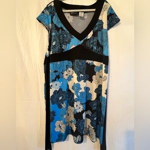 Melissa Harper Women’s Dress 18W, Blue/Grey with Black Trim and Bow